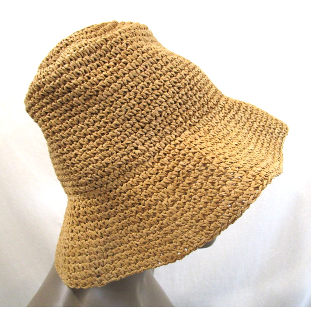 Madewell Brown Paper Straw Packable 3" Wide Brim Bucket Hat Women S/M - Picture 6 of 8